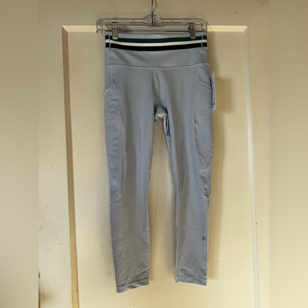 Light Gray High-Waist Leggings with Stripe Waistband
